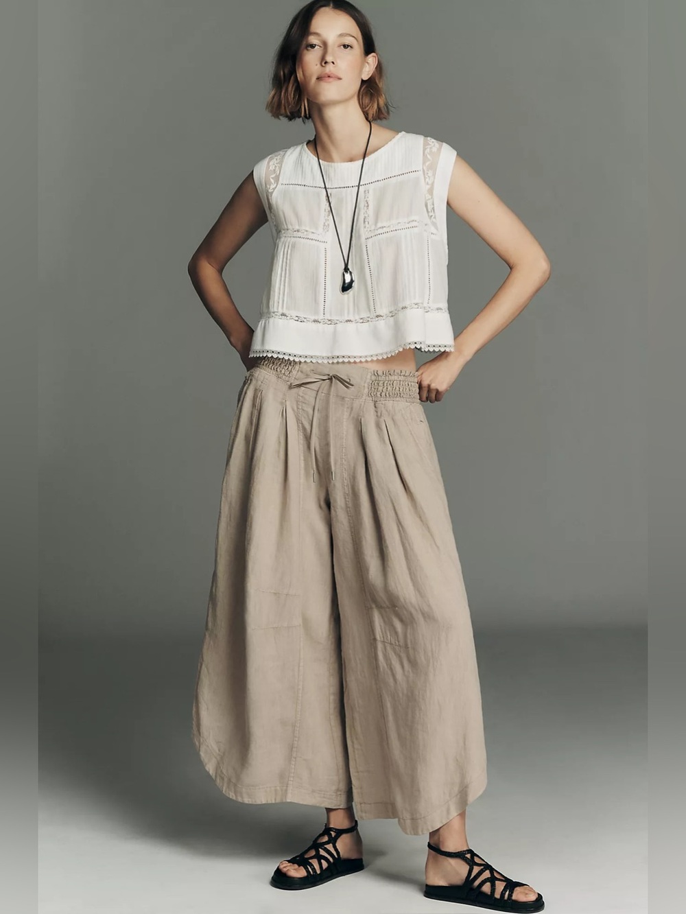 NWT Size XS - Anthropologie Ruched 100% Linen Parachute Pants (NWT US$ 148)
